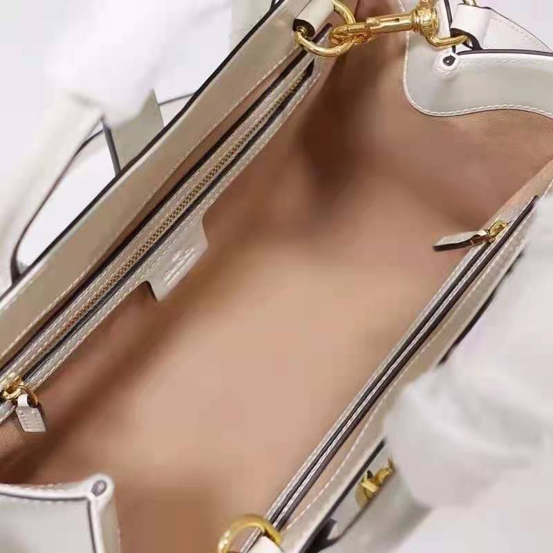 G*u*i gg unisex jackie 1961 medium tote bag white leather gold toned hardware