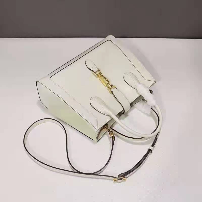 G*u*i gg unisex jackie 1961 medium tote bag white leather gold toned hardware
