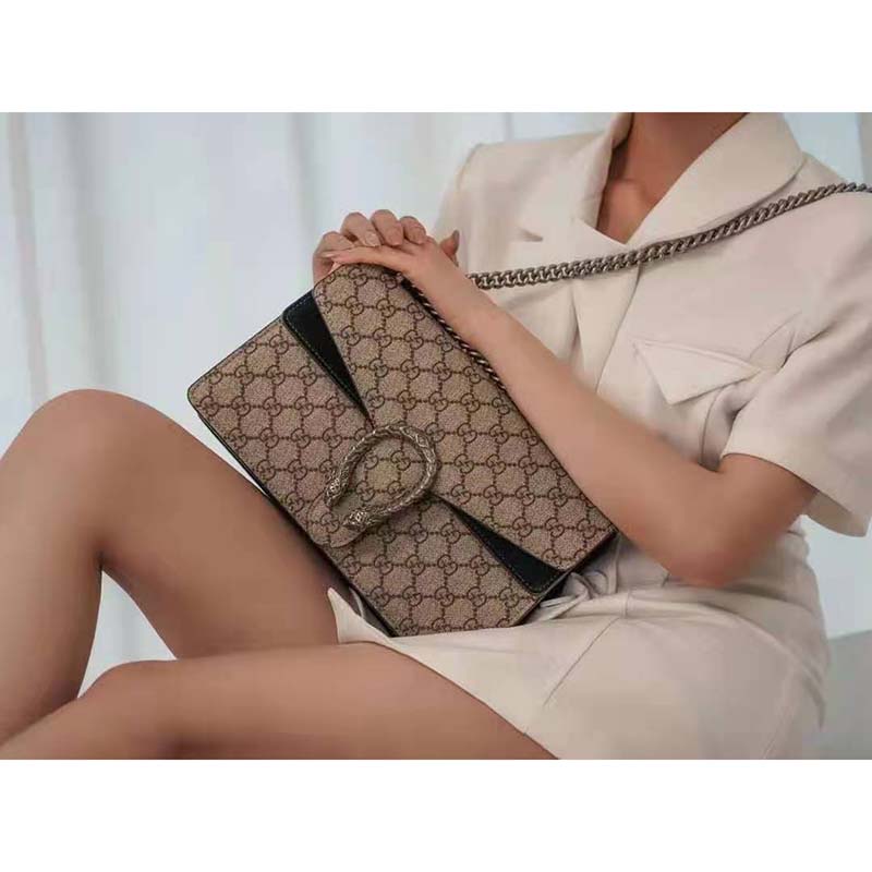 G*u*i gg women dionysus gg small shoulder bag beige ebony gg supreme canvas black suede