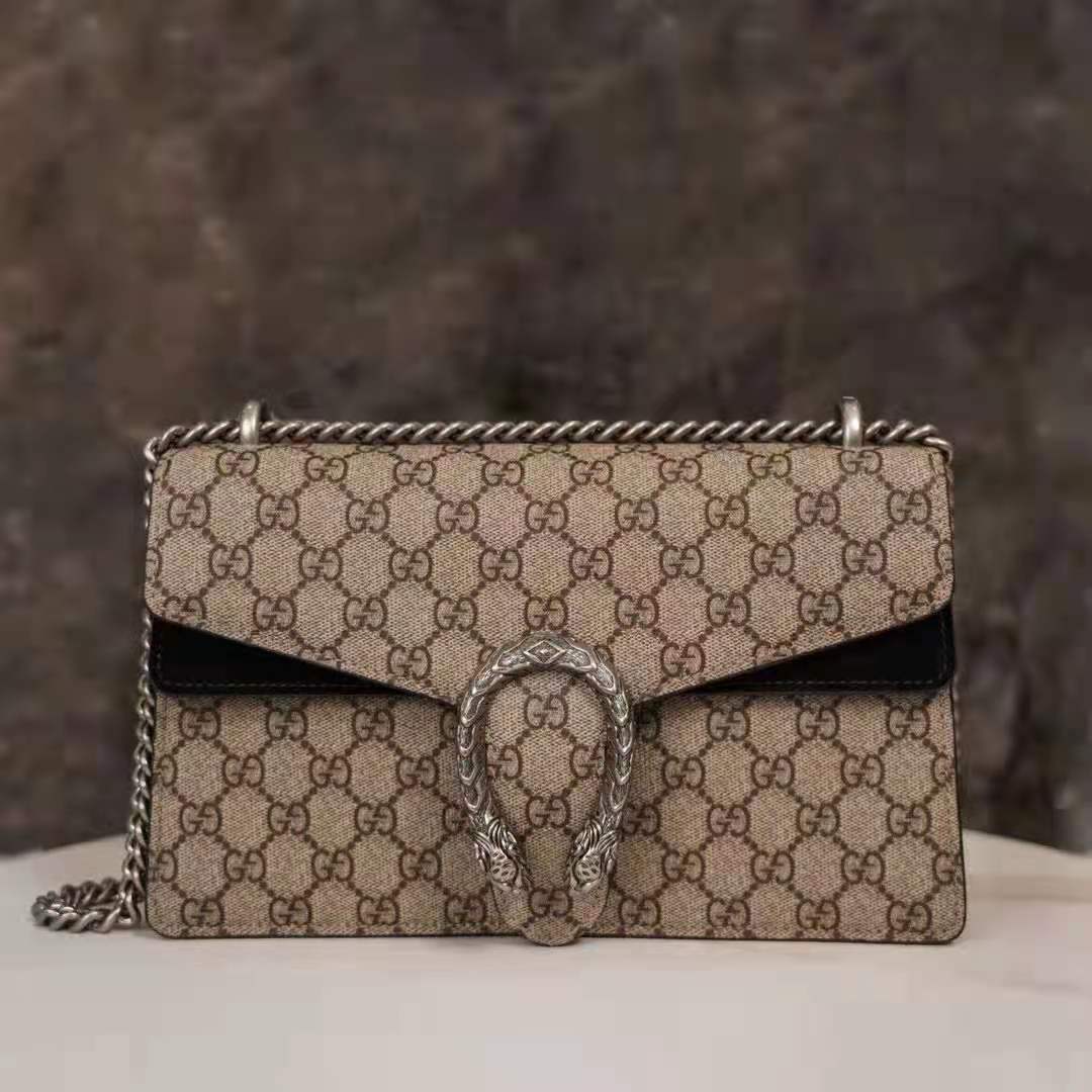 G*u*i gg women dionysus gg small shoulder bag beige ebony gg supreme canvas black suede