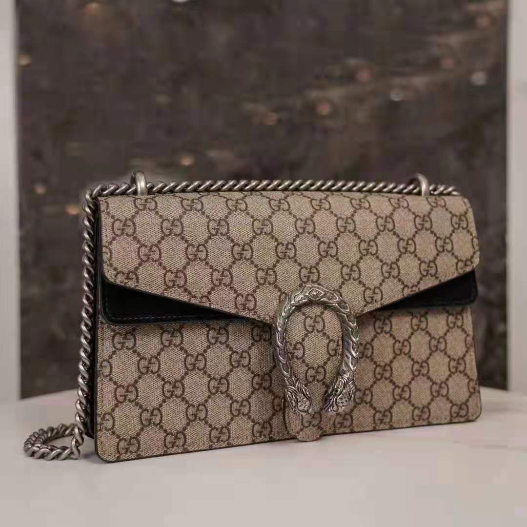 G*u*i gg women dionysus gg small shoulder bag beige ebony gg supreme canvas black suede
