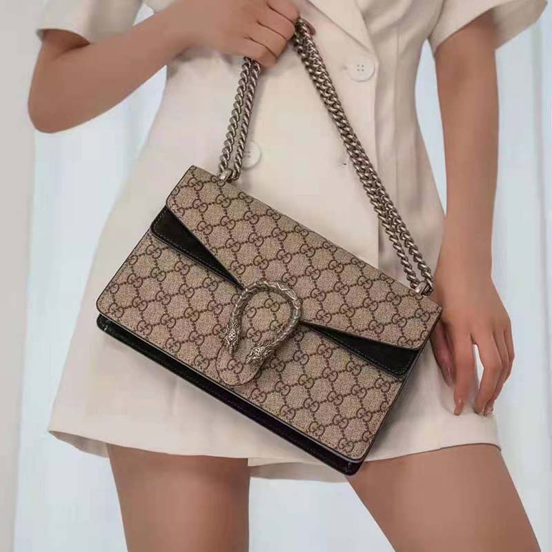 G*u*i gg women dionysus gg small shoulder bag beige ebony gg supreme canvas black suede