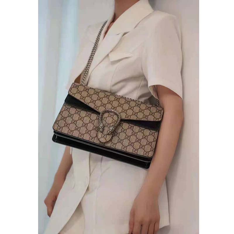 G*u*i gg women dionysus gg small shoulder bag beige ebony gg supreme canvas black suede