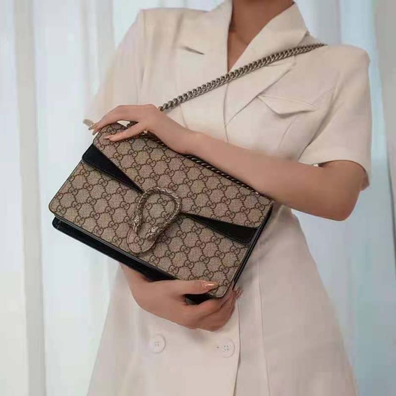 G*u*i gg women dionysus gg small shoulder bag beige ebony gg supreme canvas black suede