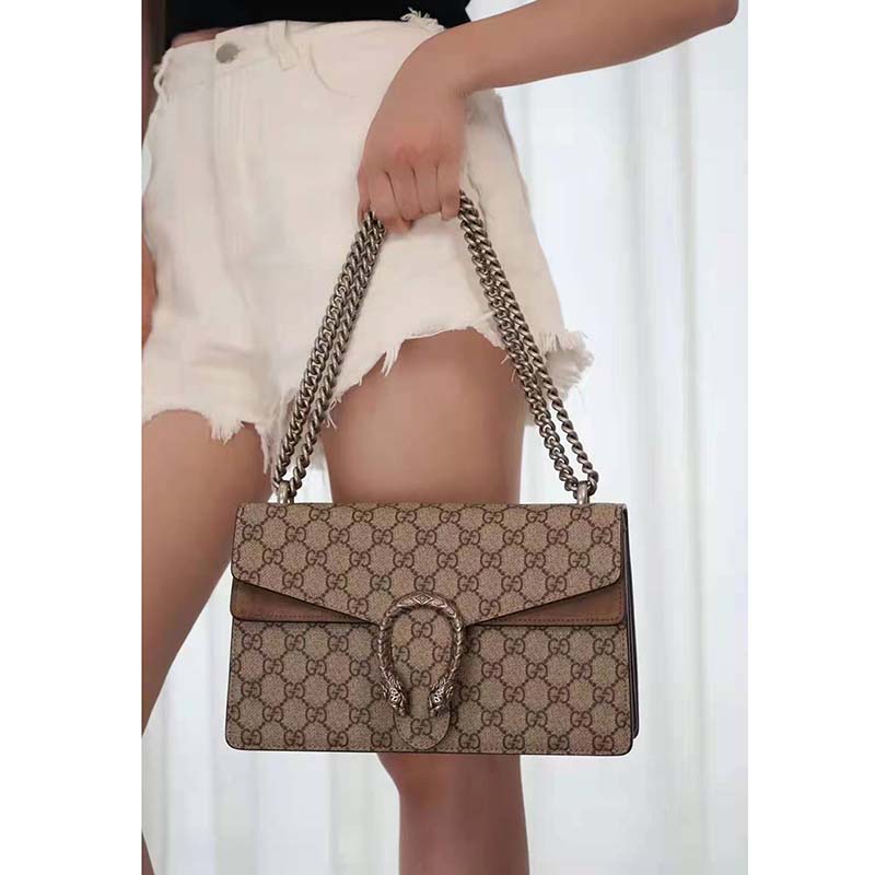 G*u*i gg women dionysus gg small shoulder bag beige ebony gg supreme canvas brown suede