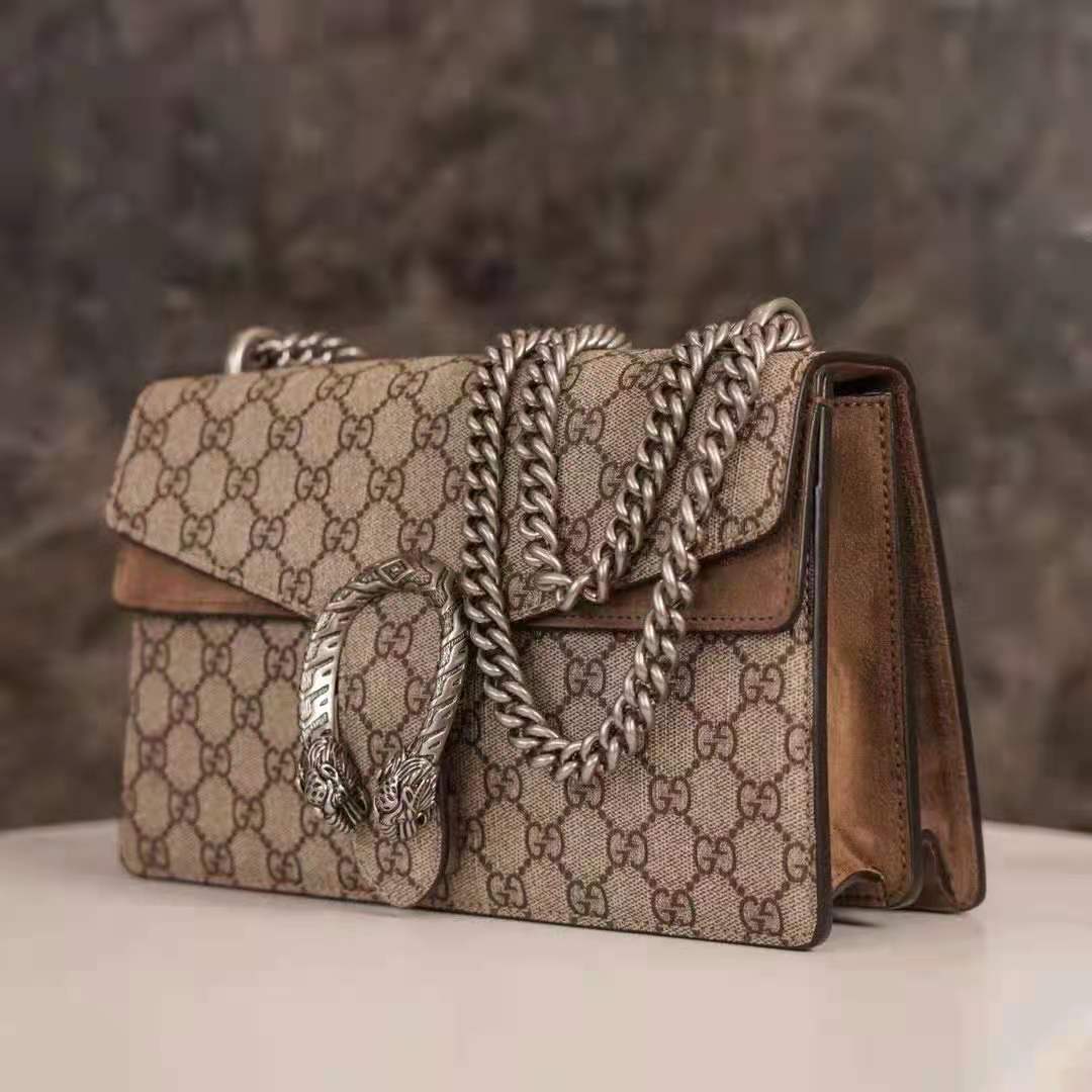 G*u*i gg women dionysus gg small shoulder bag beige ebony gg supreme canvas brown suede