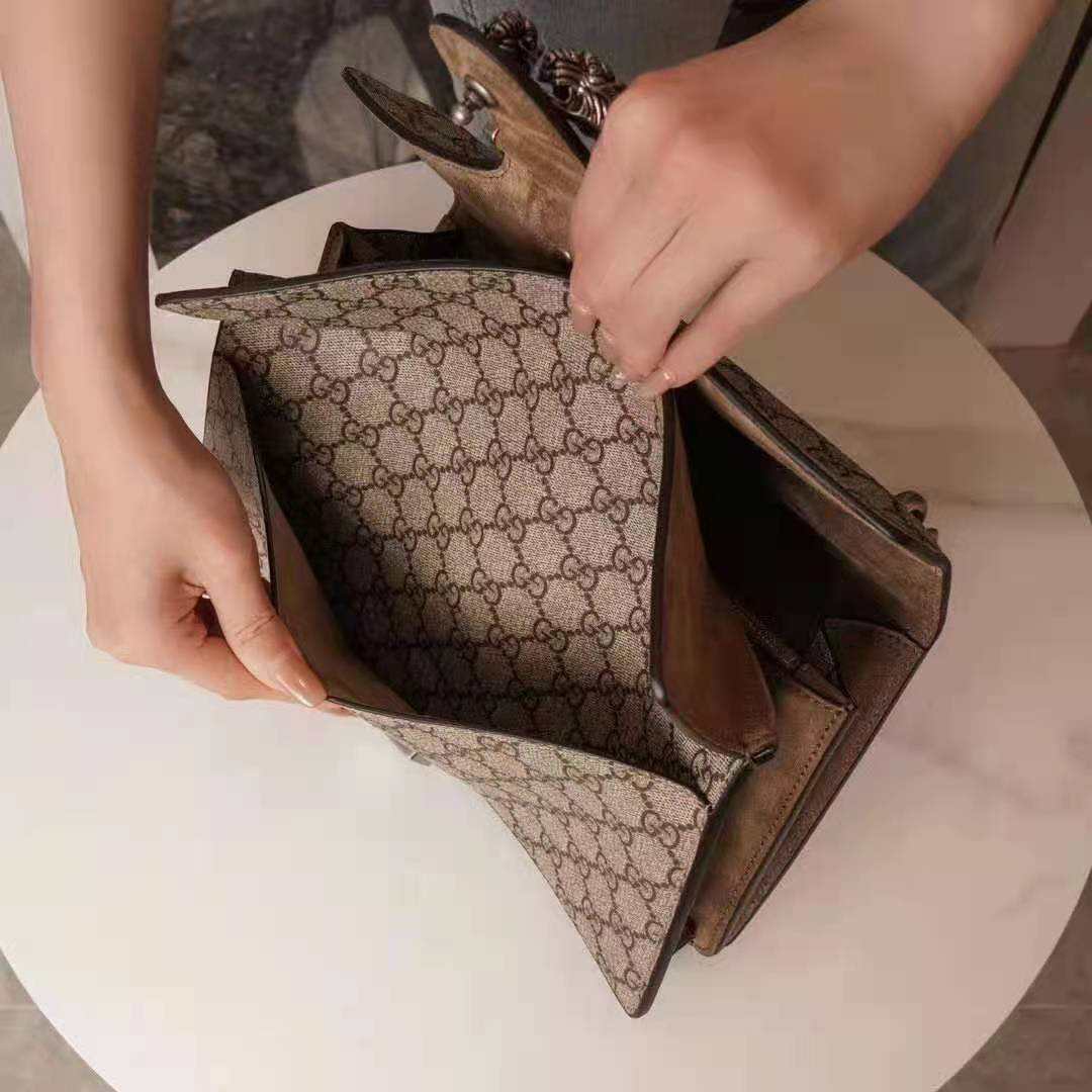 G*u*i gg women dionysus gg small shoulder bag beige ebony gg supreme canvas brown suede