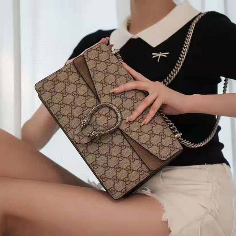 G*u*i gg women dionysus gg small shoulder bag beige ebony gg supreme canvas brown suede
