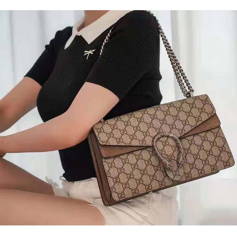 G*u*i gg women dionysus gg small shoulder bag beige ebony gg supreme canvas brown suede