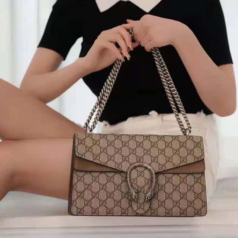 G*u*i gg women dionysus gg small shoulder bag beige ebony gg supreme canvas brown suede
