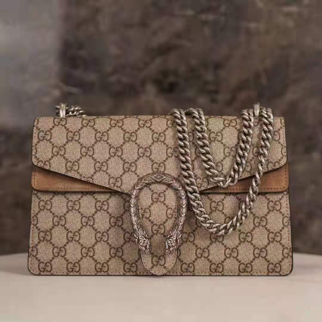 G*u*i gg women dionysus gg small shoulder bag beige ebony gg supreme canvas brown suede