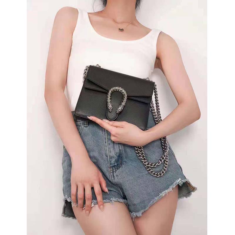 G*u*i gg women dionysus leather mini bag black metal-free tanned leather