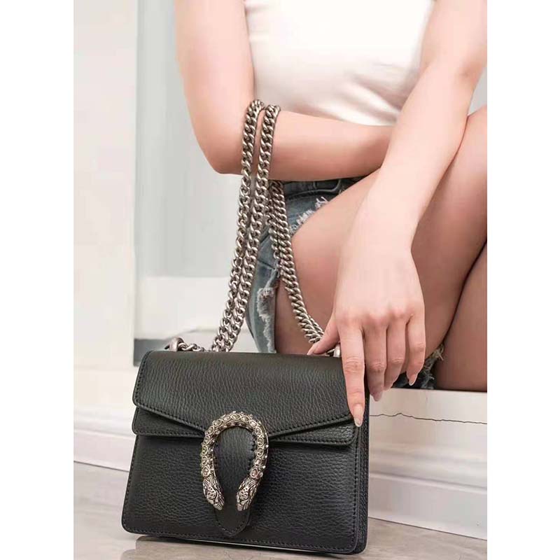 G*u*i gg women dionysus leather mini bag black metal-free tanned leather