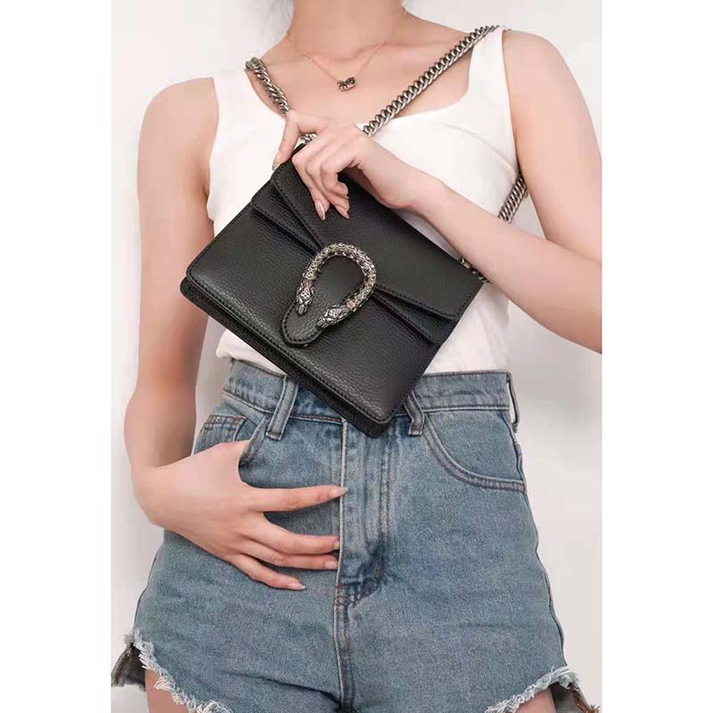 G*u*i gg women dionysus leather mini bag black metal-free tanned leather