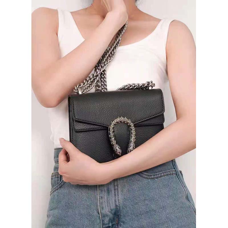 G*u*i gg women dionysus leather mini bag black metal-free tanned leather