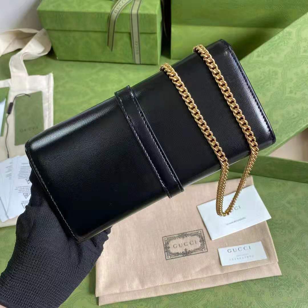 G*u*i gg women gg jackie 1961 chain wallet black leather gold-toned hardware