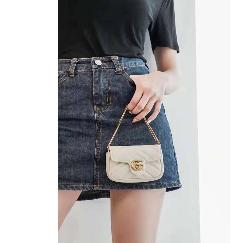 G*u*i gg women gg marmont matelassé leather super mini bag white matelassé chevron