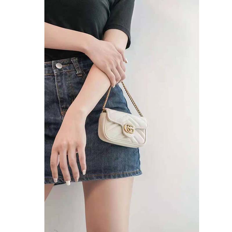 G*u*i gg women gg marmont matelassé leather super mini bag white matelassé chevron