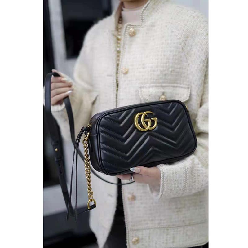 G*u*i gg women gg marmont small matelassé shoulder bag black double g