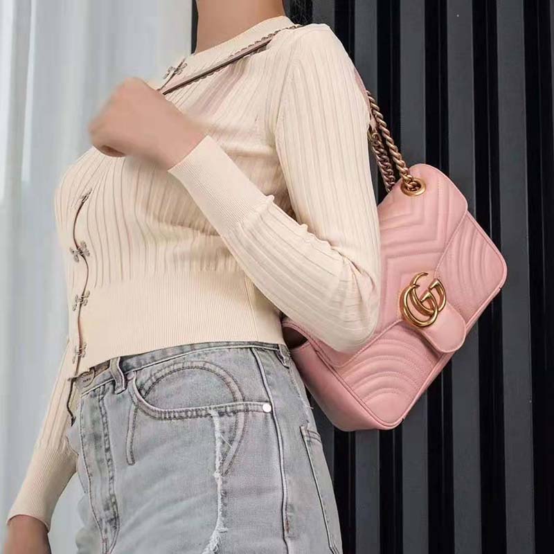 G*u*i gg women gg marmont small pink matelassé shoulder bag double g