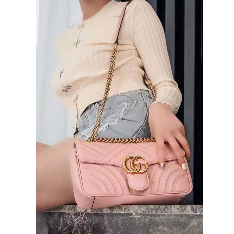 G*u*i gg women gg marmont small pink matelassé shoulder bag double g