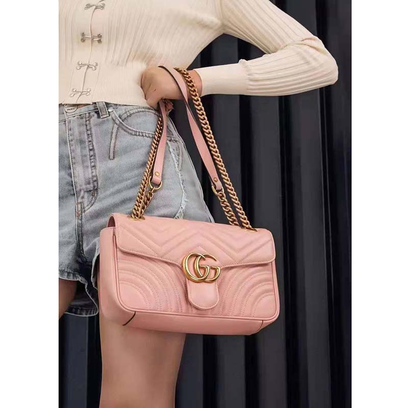 G*u*i gg women gg marmont small pink matelassé shoulder bag double g
