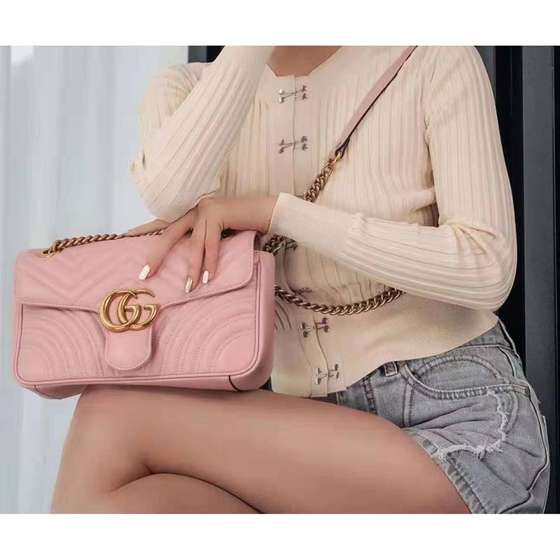 G*u*i gg women gg marmont small pink matelassé shoulder bag double g