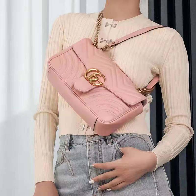 G*u*i gg women gg marmont small pink matelassé shoulder bag double g