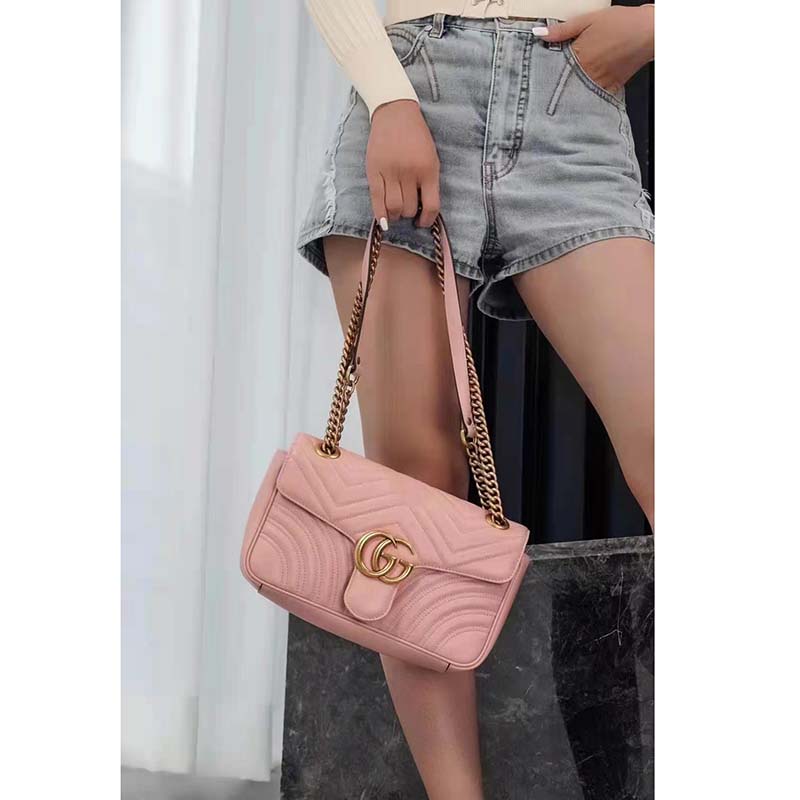G*u*i gg women gg marmont small pink matelassé shoulder bag double g