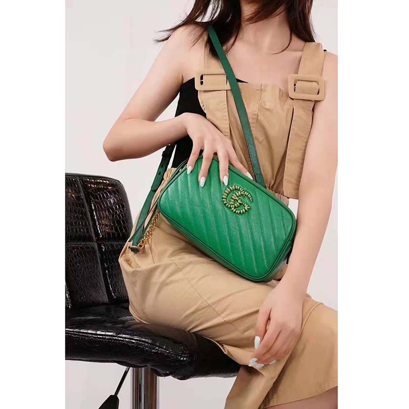 G*u*i gg women gg marmont small shoulder bag bright green diagonal matelassé