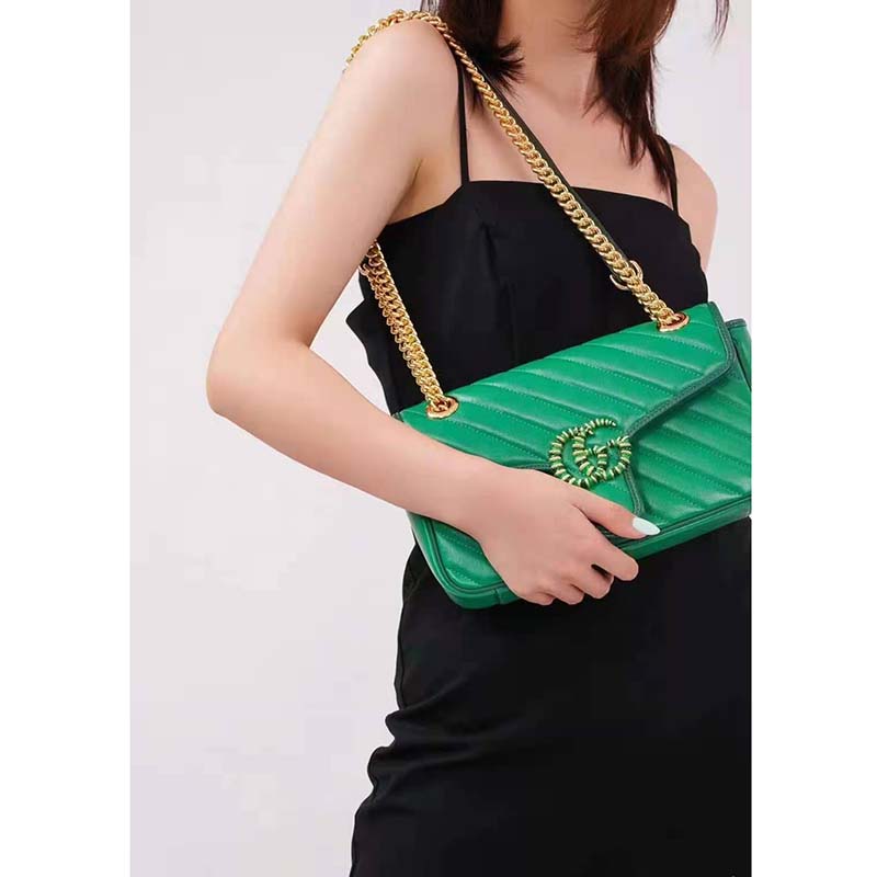 G*u*i gg women gg marmont small shoulder bag bright green diagonal matelassé leather