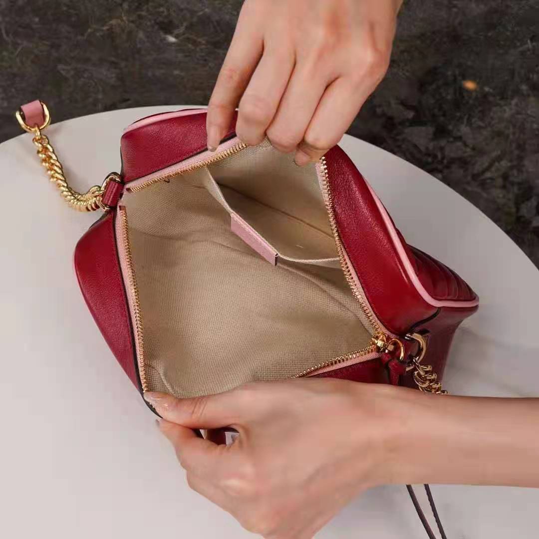 G*u*i gg women gg marmont small shoulder bag dark red diagonal matelassé leather