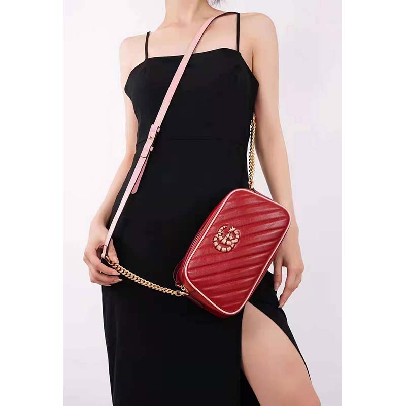 G*u*i gg women gg marmont small shoulder bag dark red diagonal matelassé leather
