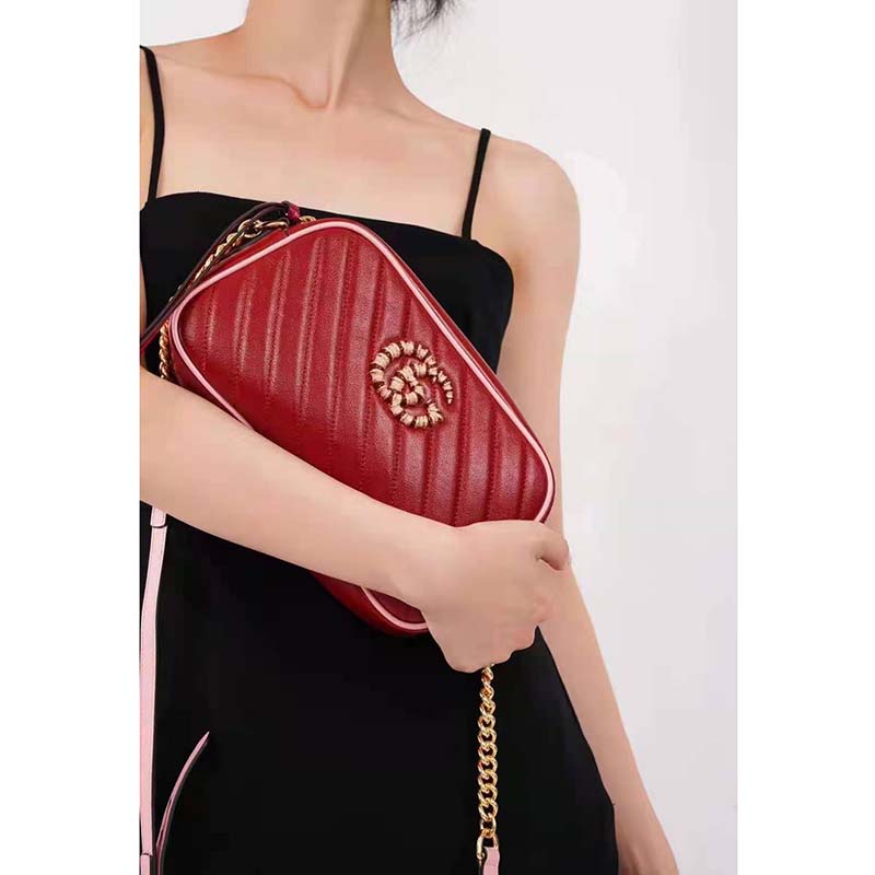 G*u*i gg women gg marmont small shoulder bag dark red diagonal matelassé leather