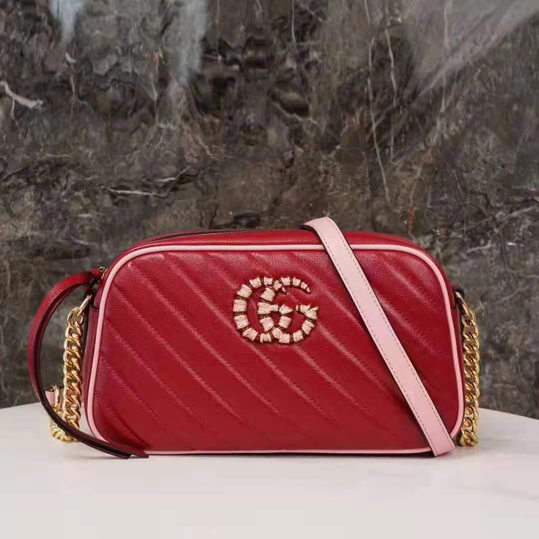 G*u*i gg women gg marmont small shoulder bag dark red diagonal matelassé leather