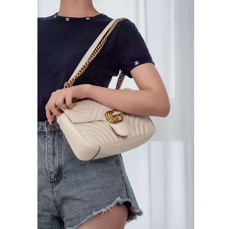 G*u*i gg women gg marmont small white matelassé shoulder bag double g