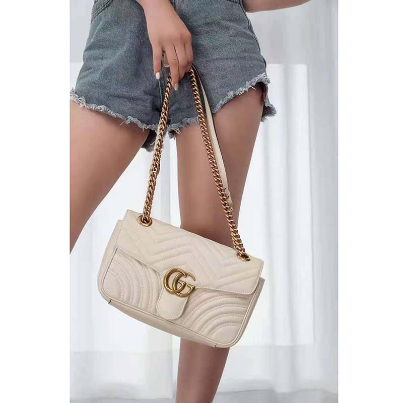 G*u*i gg women gg marmont small white matelassé shoulder bag double g