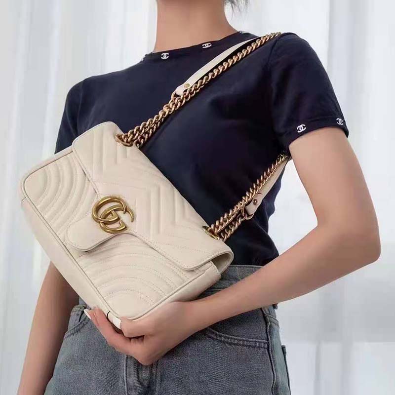 G*u*i gg women gg marmont small white matelassé shoulder bag double g