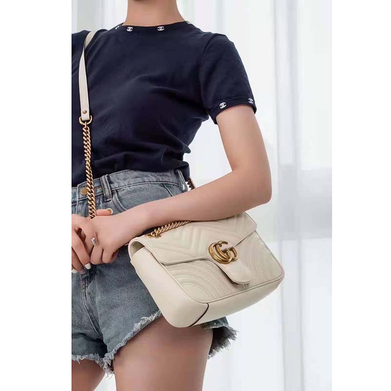 G*u*i gg women gg marmont small white matelassé shoulder bag double g