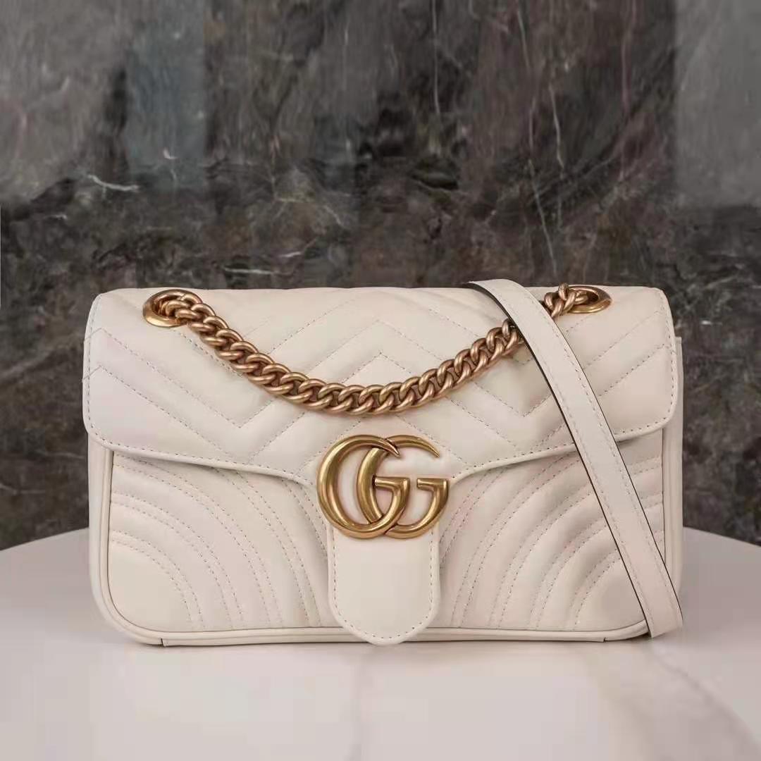 G*u*i gg women gg marmont small white matelassé shoulder bag double g
