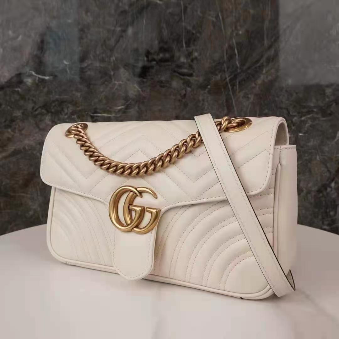 G*u*i gg women gg marmont small white matelassé shoulder bag double g