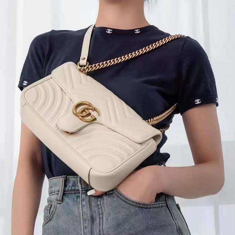 G*u*i gg women gg marmont small white matelassé shoulder bag double g