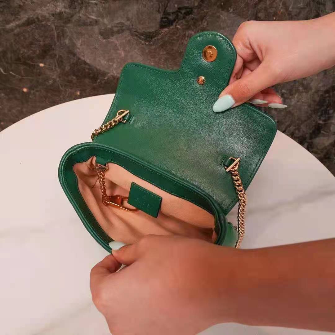 G*u*i gg women gg marmont super mini bag bright green diagonal matelassé leather