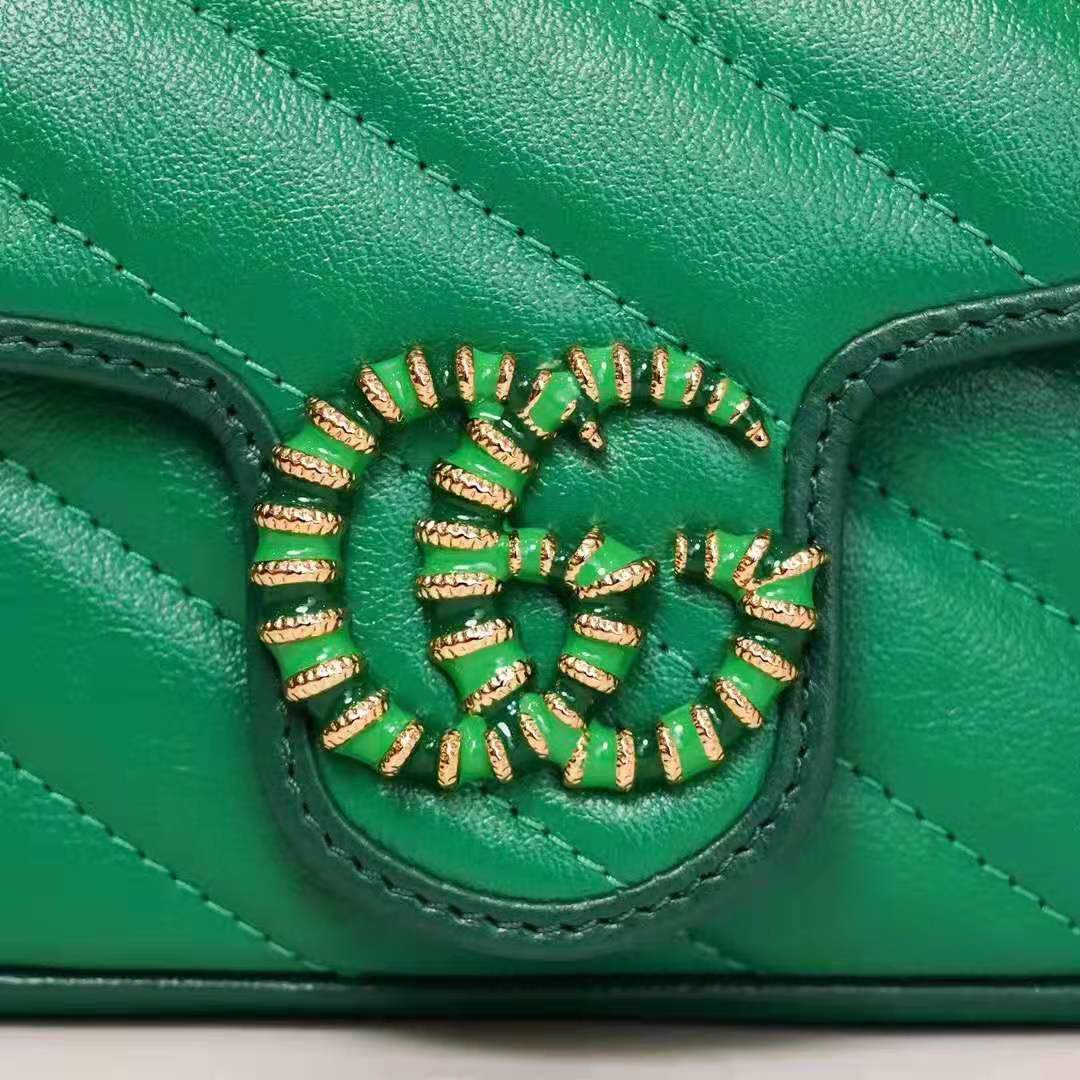 G*u*i gg women gg marmont super mini bag bright green diagonal matelassé leather
