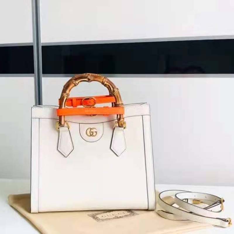 G*u*i gg women G*u*i diana small tote bag double g white leather