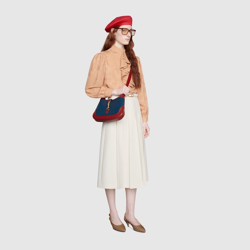 G*u*i gg women jackie 1961 small shoulder bag navy leather dark red leather