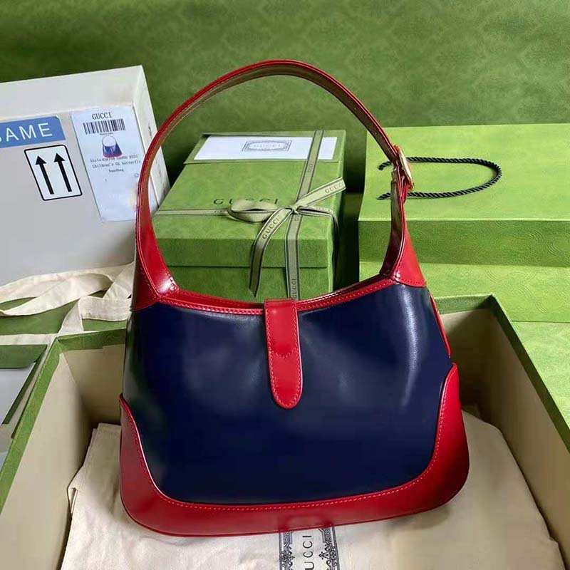 G*u*i gg women jackie 1961 small shoulder bag navy leather dark red leather