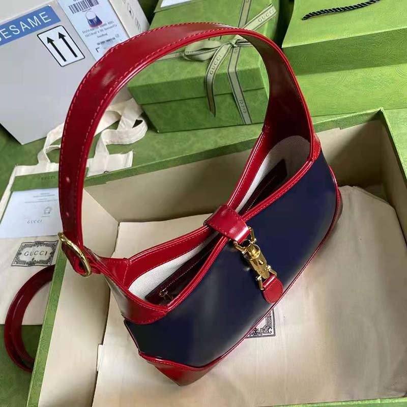 G*u*i gg women jackie 1961 small shoulder bag navy leather dark red leather
