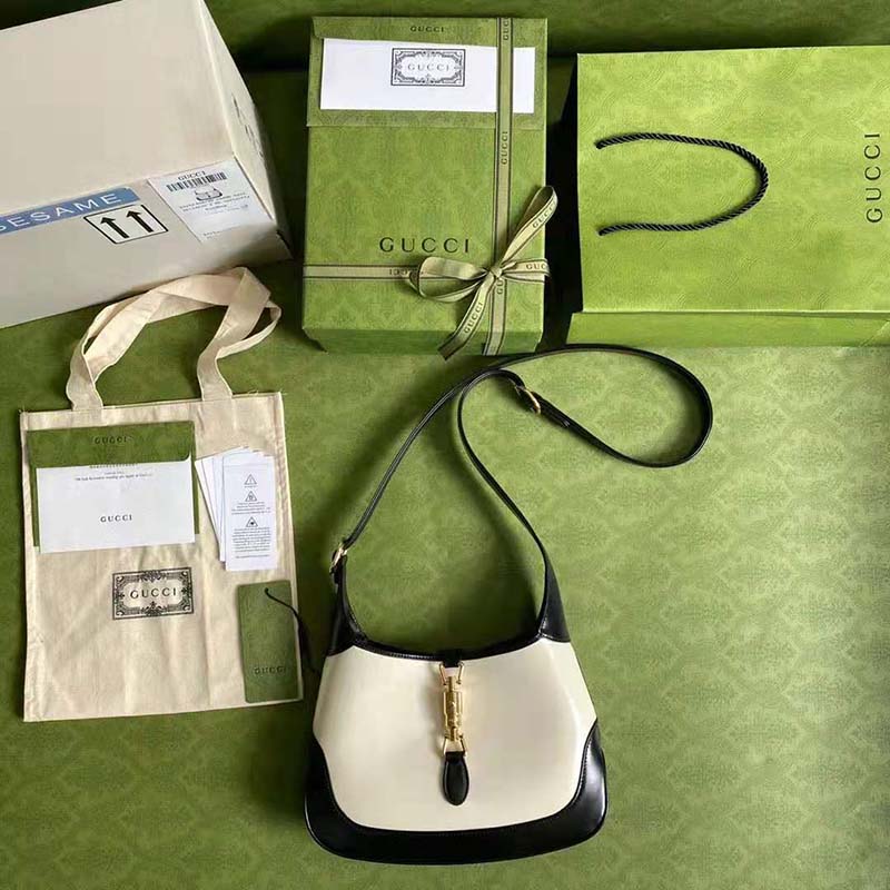 G*u*i gg women jackie 1961 small shoulder bag white with black leather