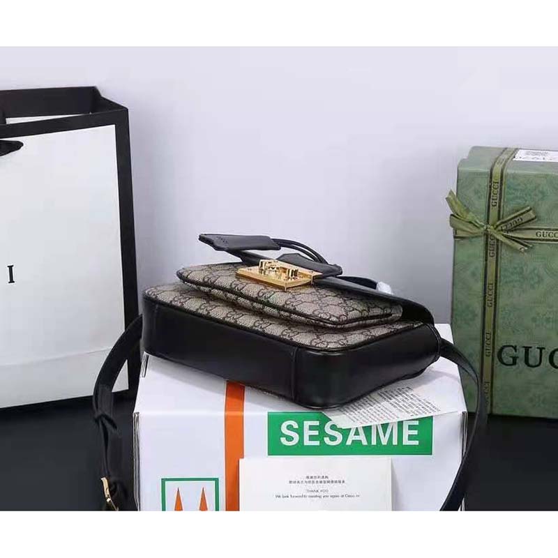 G*u*i gg women padlock mini bag beige and ebony gg supreme canvas with black leather
